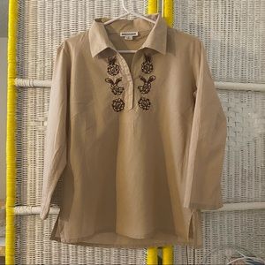 Sussan Quarter-Button Blouse with Bead Embroidery